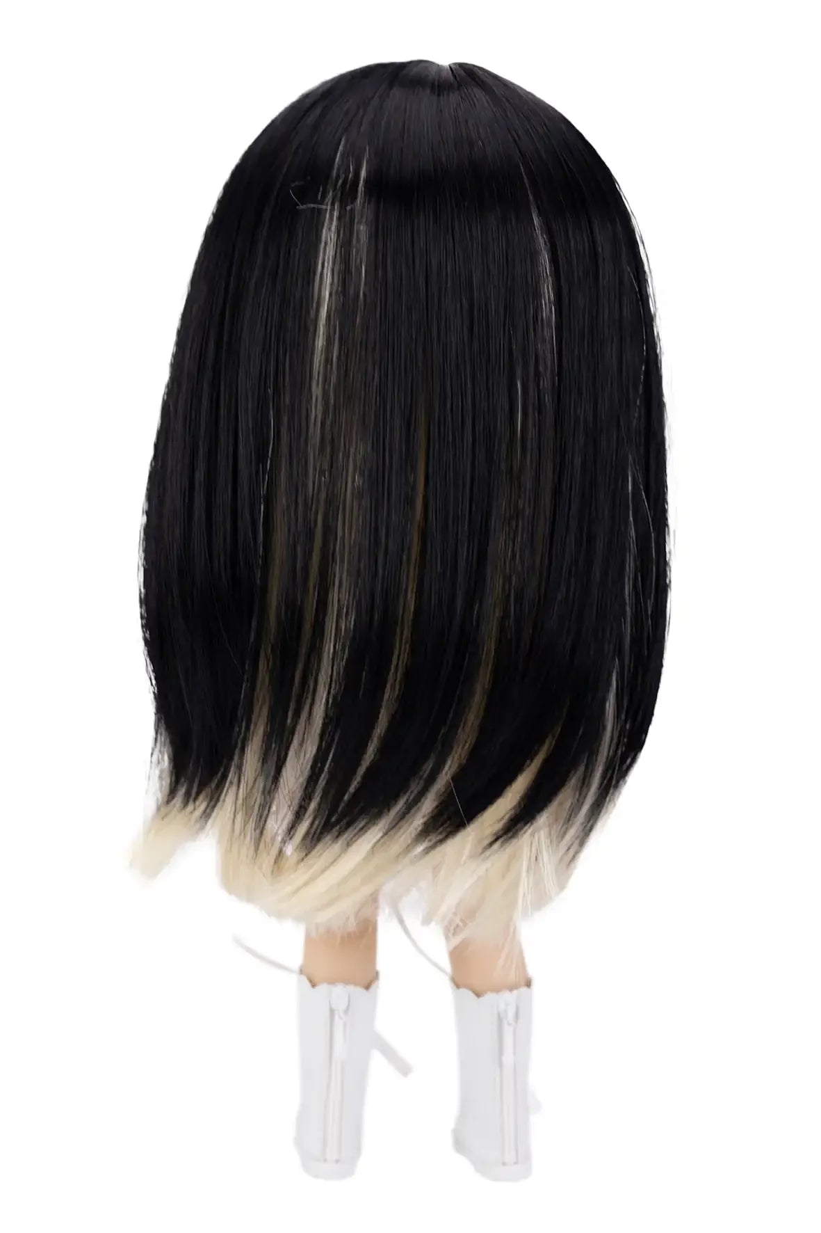Center Parted Long Straight Hair with Bangs-Color: Black & Light Blonde -back view