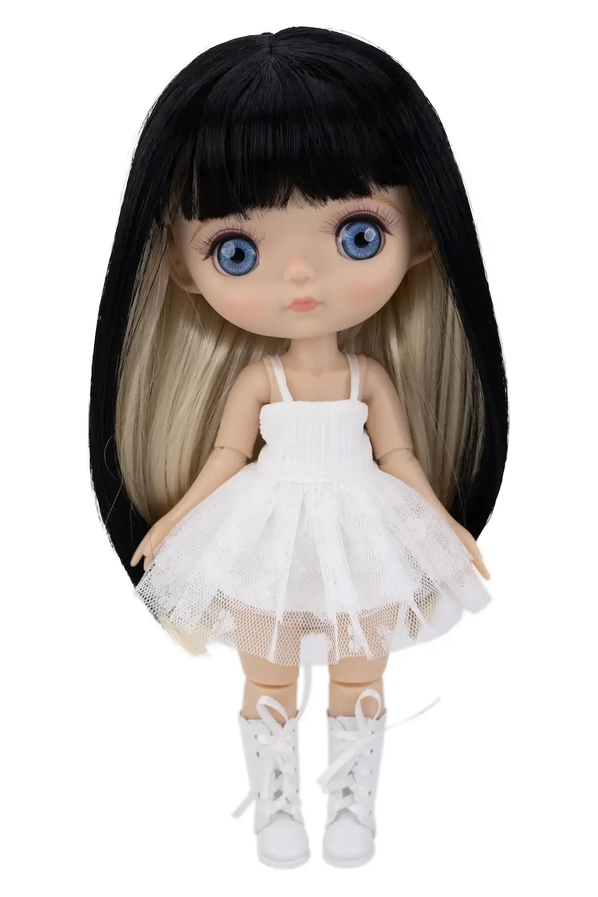 Center Parted Long Straight Hair with Bangs-Color: Black & Light Blonde -Front view
