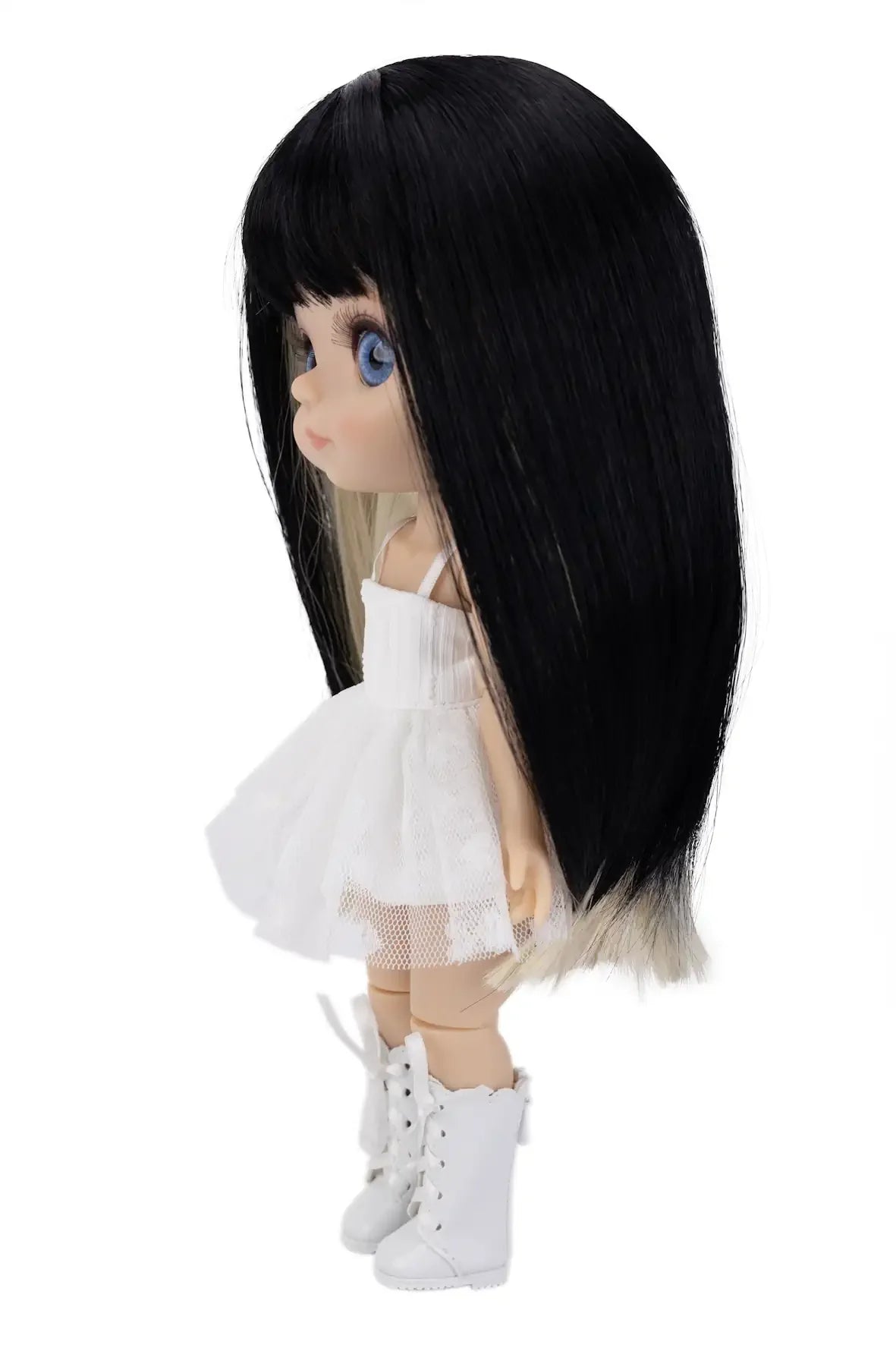 Center Parted Long Straight Hair with Bangs-Color: Black & Light Blonde -Side view