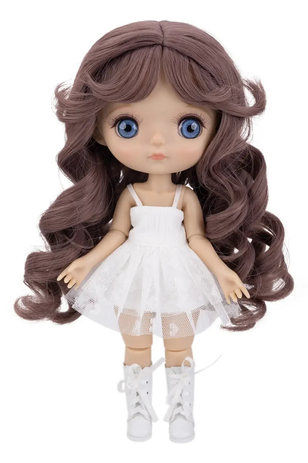 Front view of Chocolate Brown Swirl Wig for Mori Lolli Dolls