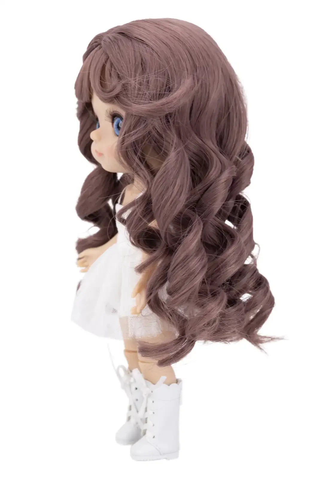 Side view of Chocolate Brown Swirl Wig for Mori Lolli Dolls