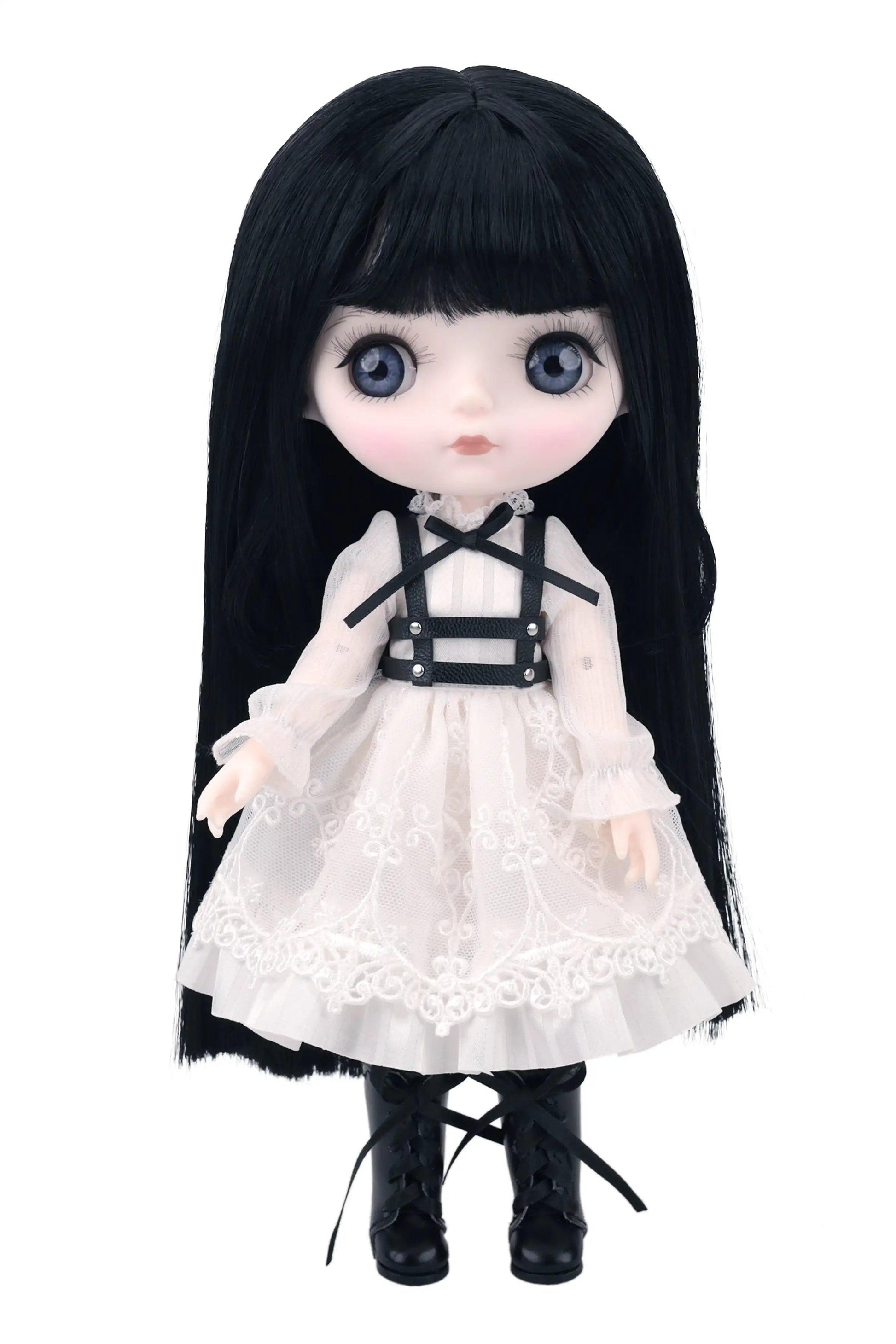 Lace Up Boots for Mori Lolli Dolls in Black Color - on Doll