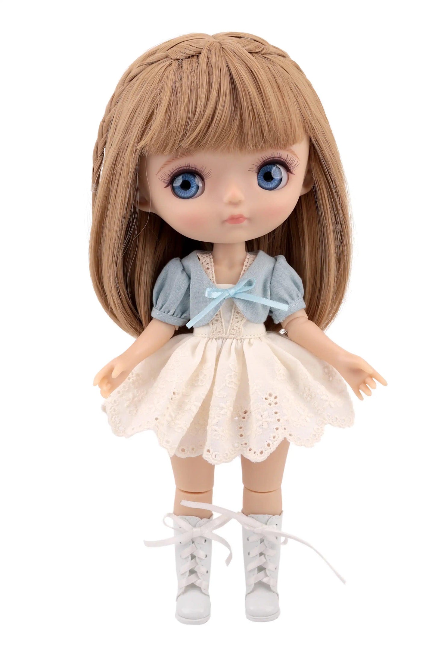 Lace Up Boots for Mori Lolli Dolls in White Color - on Doll