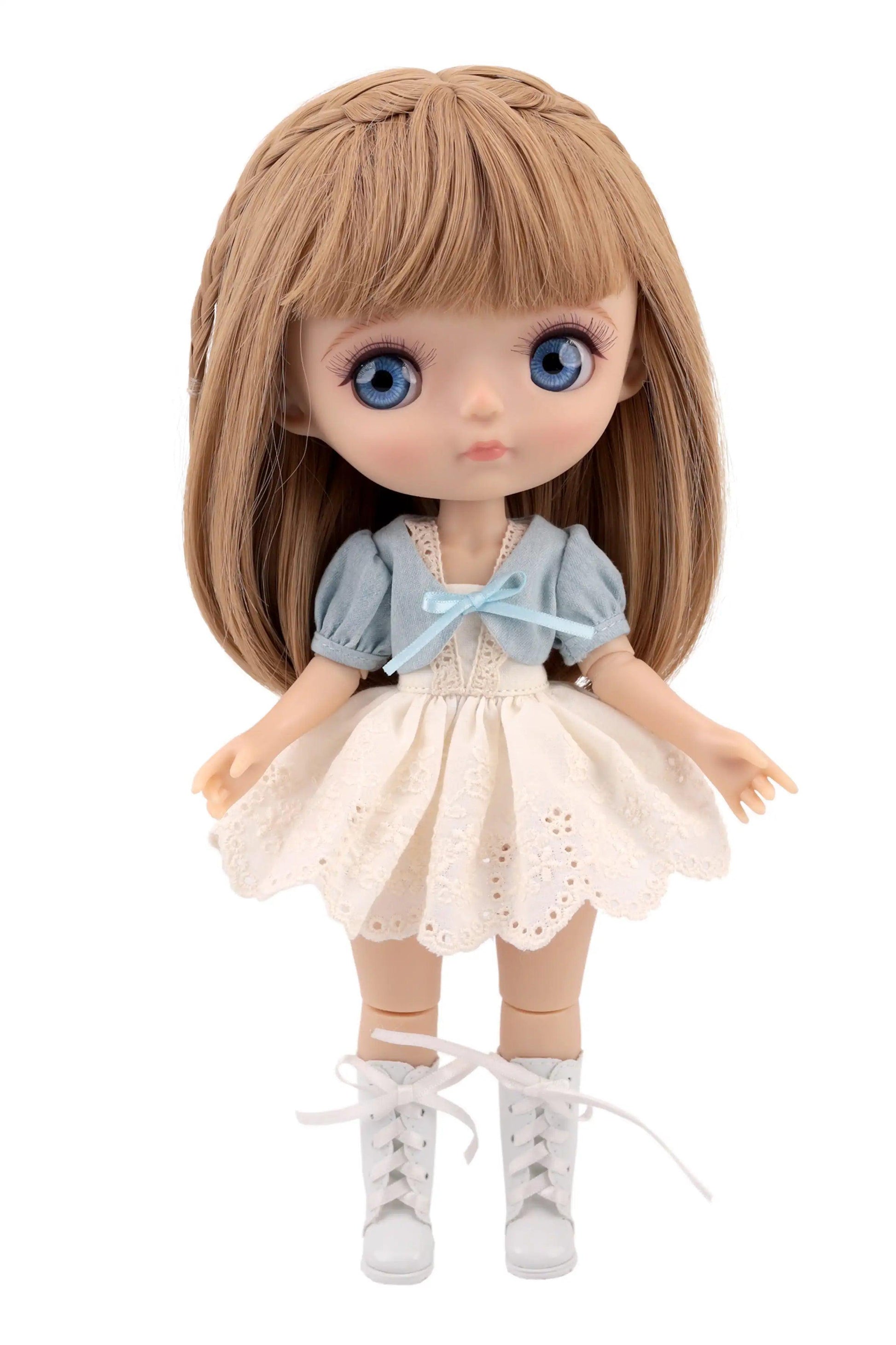 Lace Up Boots for Mori Lolli Dolls in White Color - on Doll