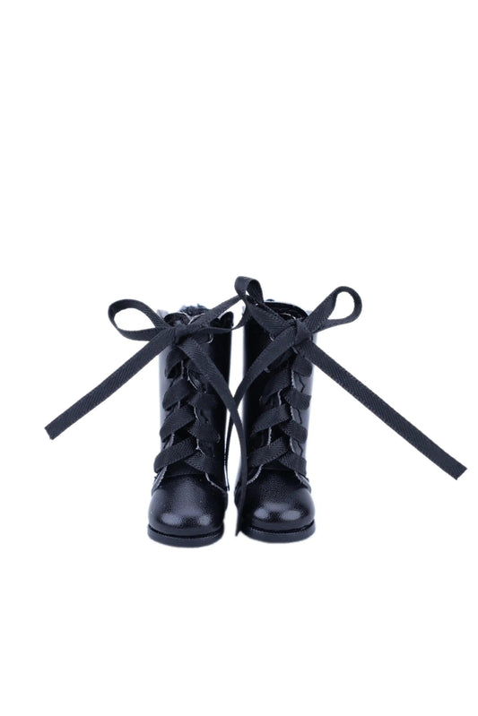 Lace Up Boots for Mori Lolli Dolls in Black Color - Front