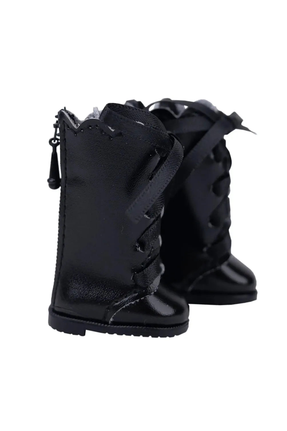 Mori Lolli black lace-up collectible doll boots with zipper detail
