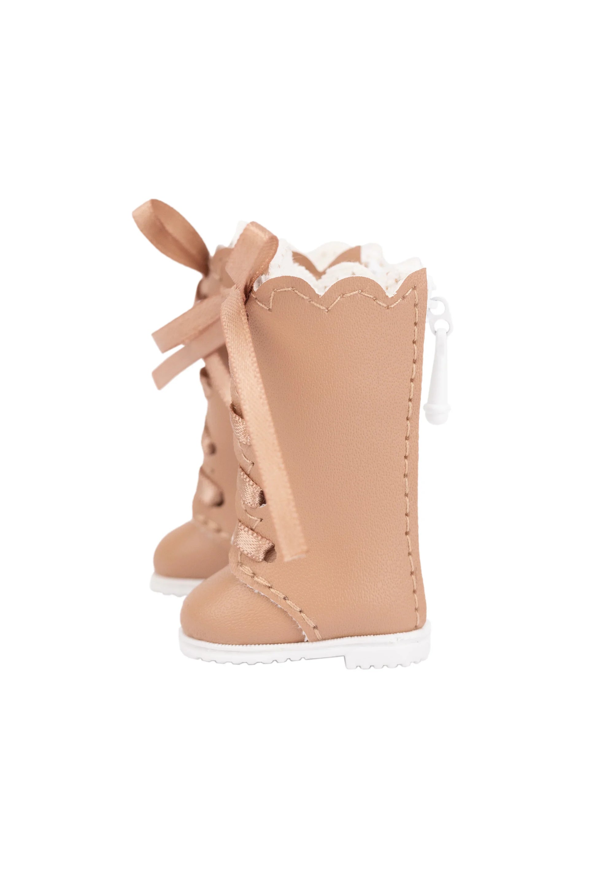 Khaki lace-up boots with a bow on a white background