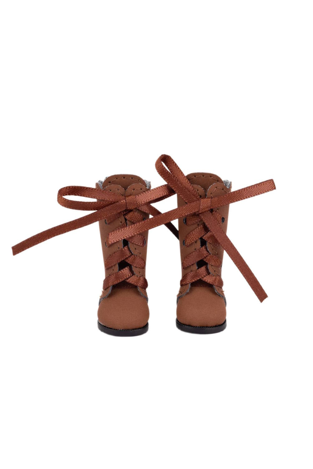 Pair of brown Mori Lolli lace-up boots for collectible dolls
