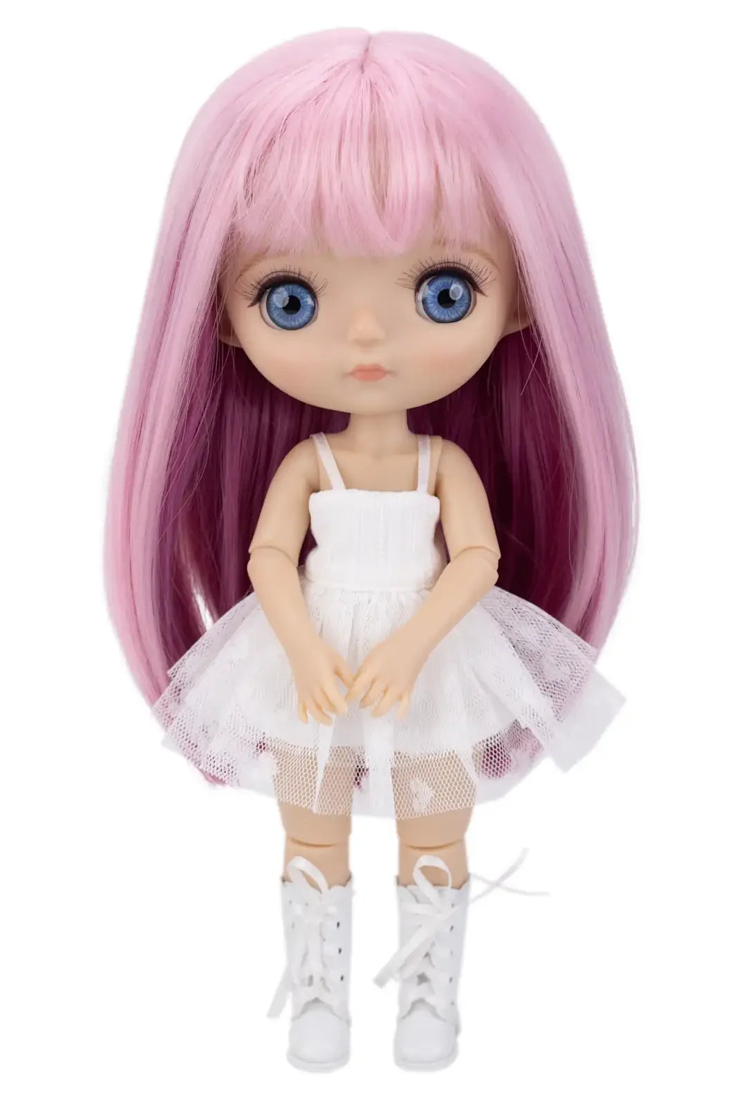 Center Parted Long Straight Hair with Bangs-Color: Baby Pink & Magenta-Front view