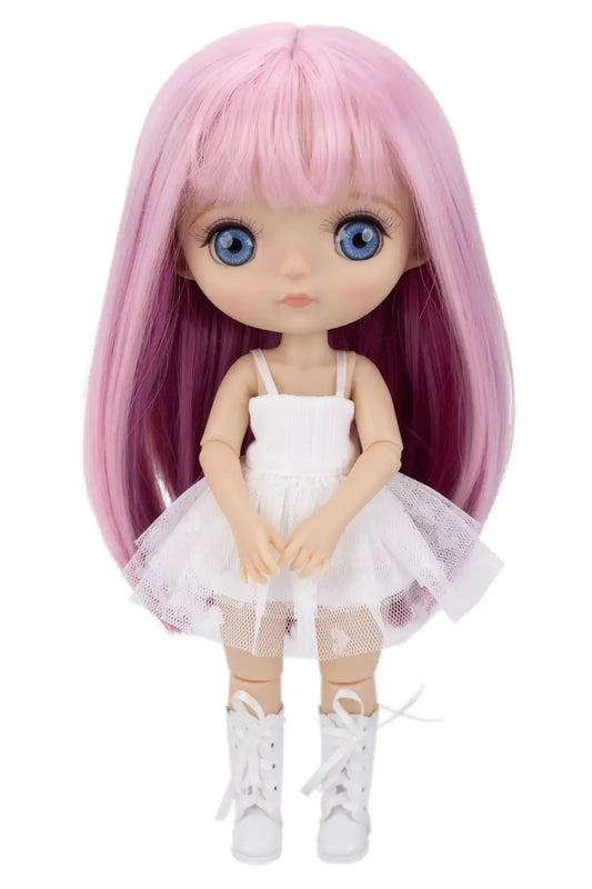 Center Parted Long Straight Hair with Bangs-Color: Baby Pink & Magenta-Front view