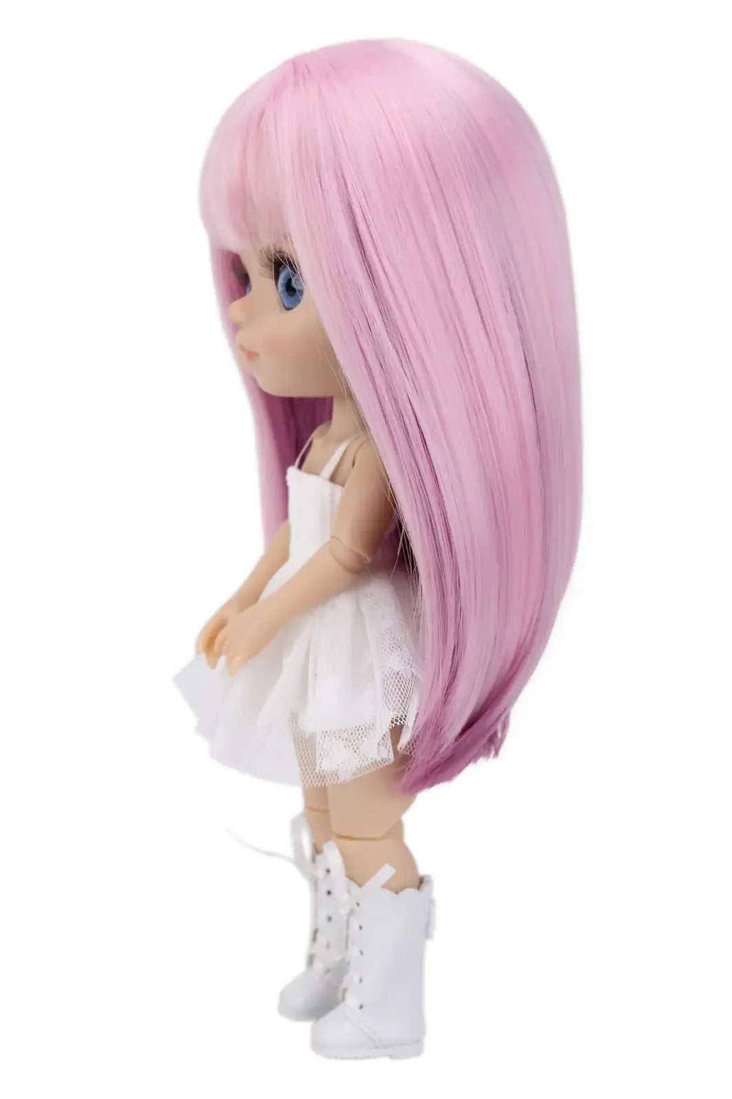 Center Parted Long Straight Hair with Bangs-Color: Baby Pink & Magenta-Side view