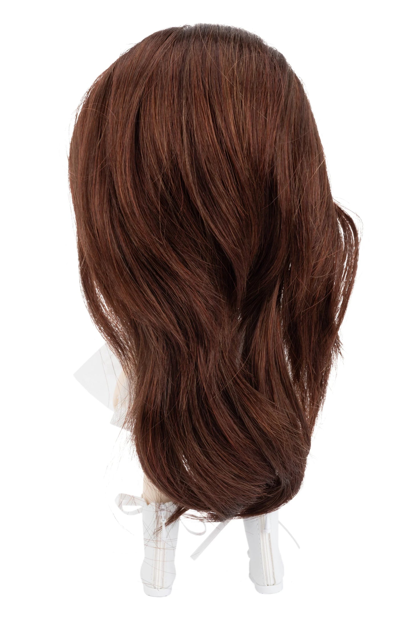 Brown doll wig on a white background