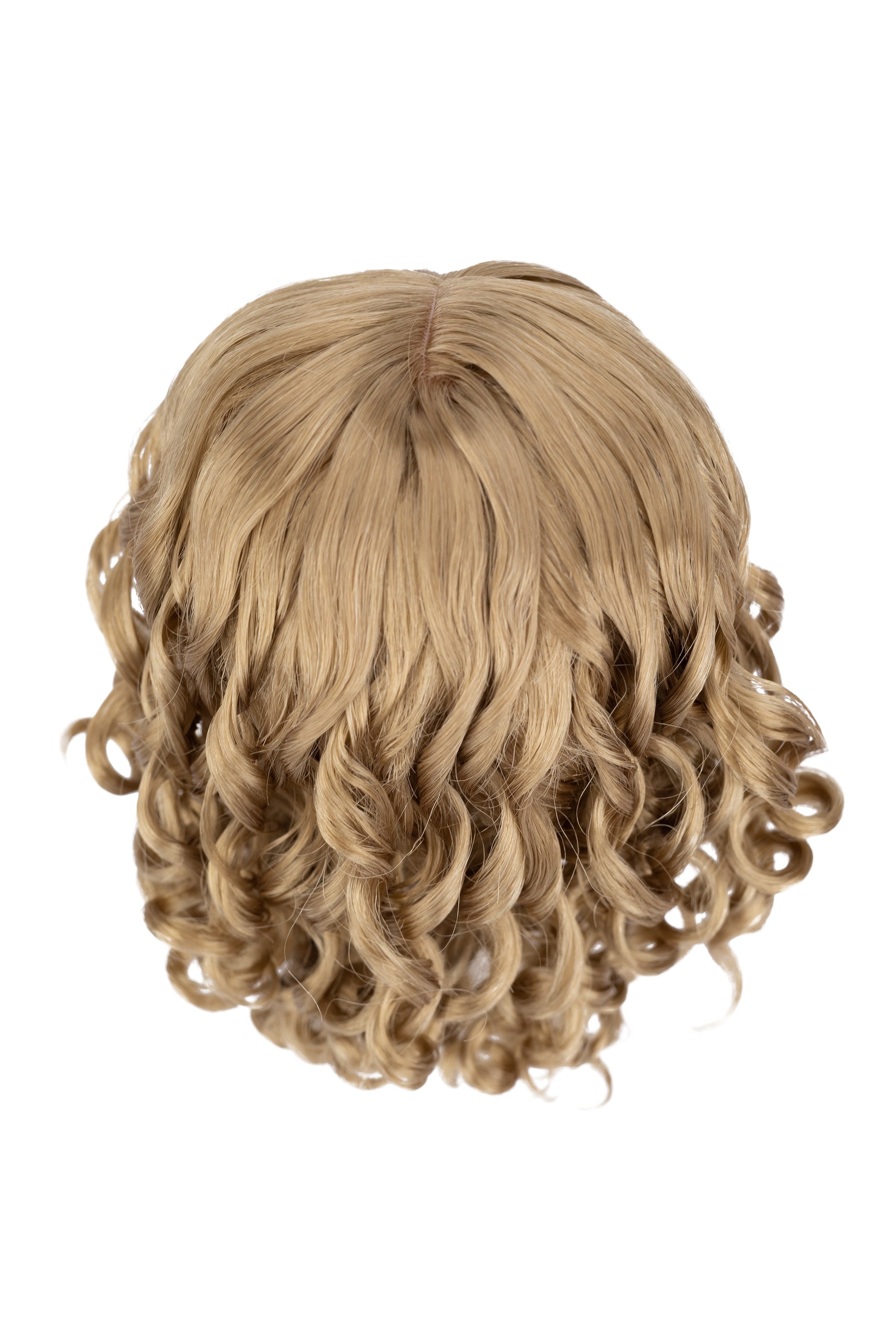 Blonde wig with wavy curls on a white background