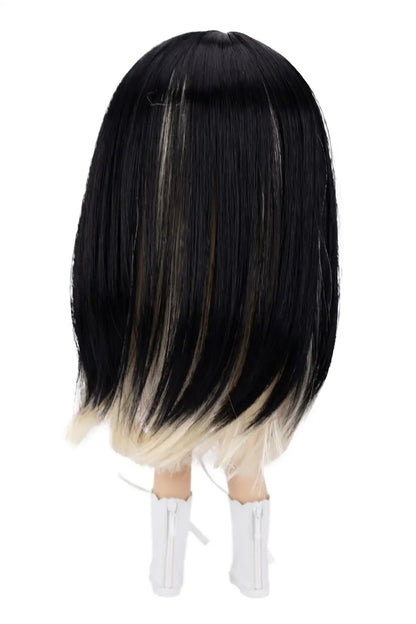 Center Parted Long Straight Hair with Bangs-Color: Black & Light Blonde -back view