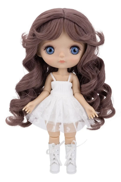 Front view of Chocolate Brown Swirl Wig for Mori Lolli Dolls