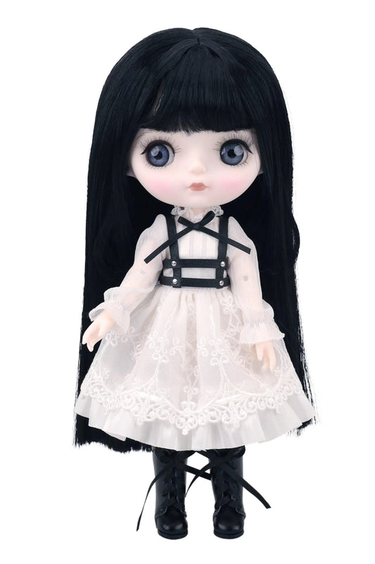 Lace Up Boots for Mori Lolli Dolls in Black Color - on Doll