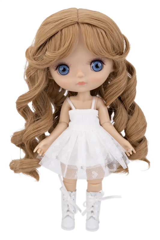 Front view of Golden Brown Swirl Wig for Mori Lolli Dolls