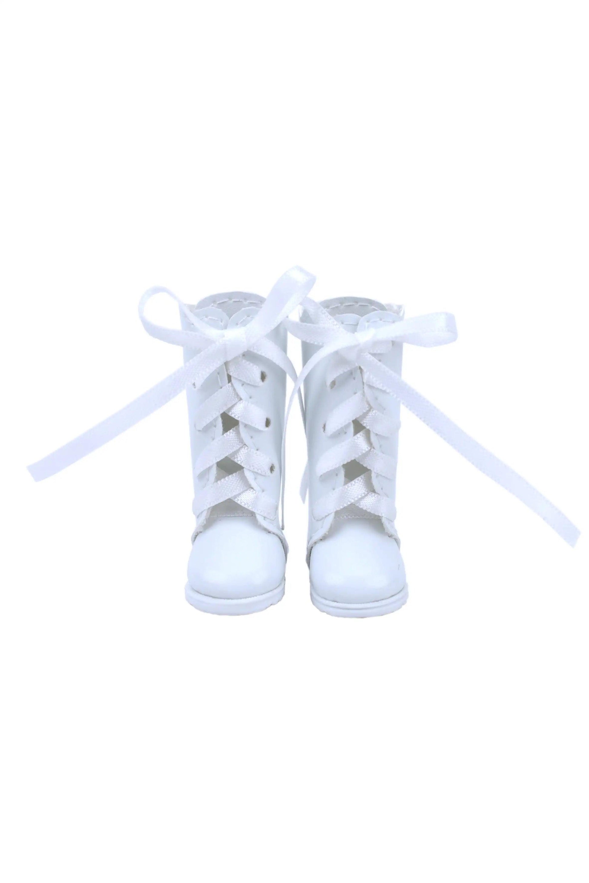 Lace Up Boots for Mori Lolli Dolls in White Color - Front