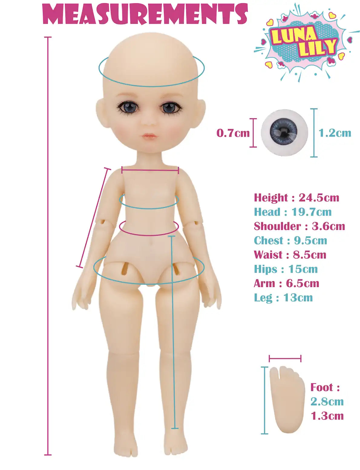 Luna Lily Doll Size Chart
