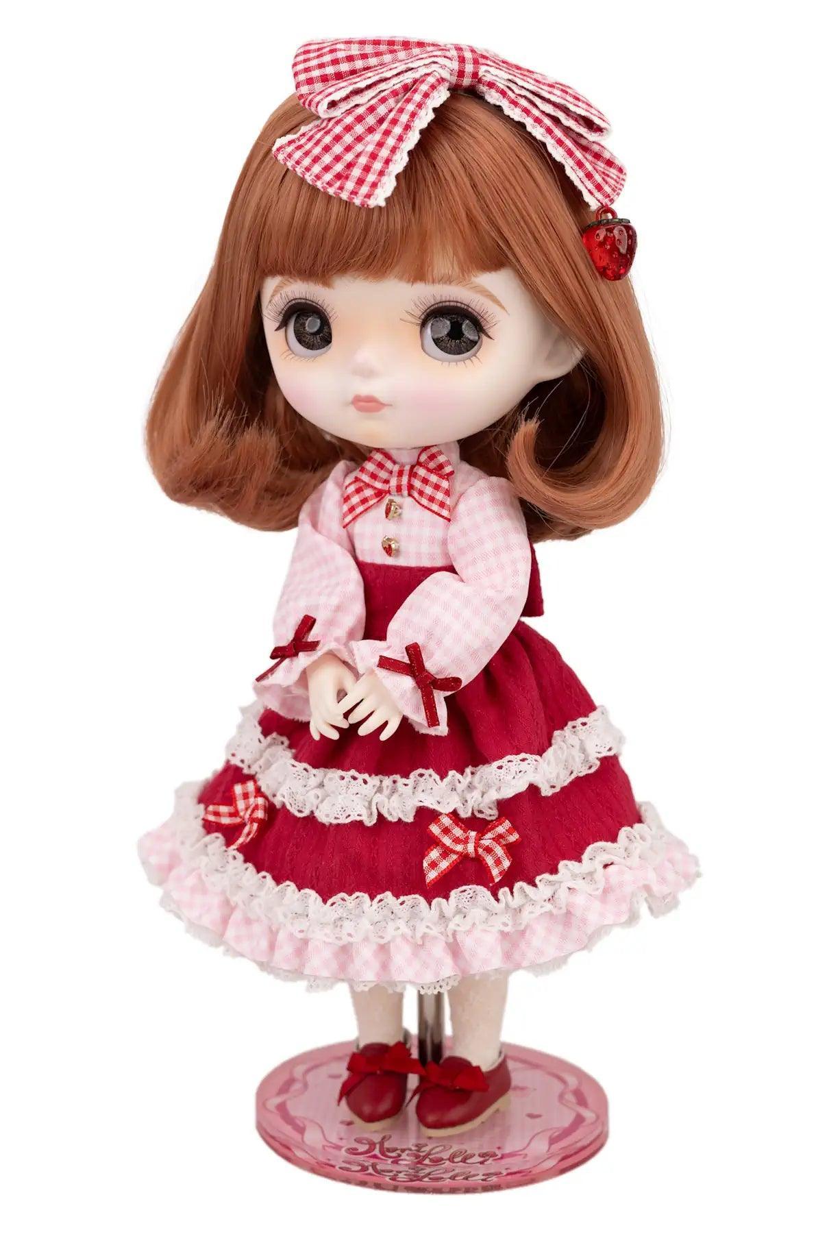 Doll Stand for Mori Lolli Dolls - Red Color with Strawberry Field Doll
