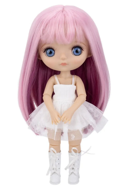 Center Parted Long Straight Hair with Bangs-Color: Baby Pink & Magenta-Front view